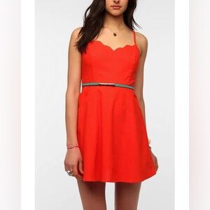 Linen Orange Scallop-Neck Cami Dress - L